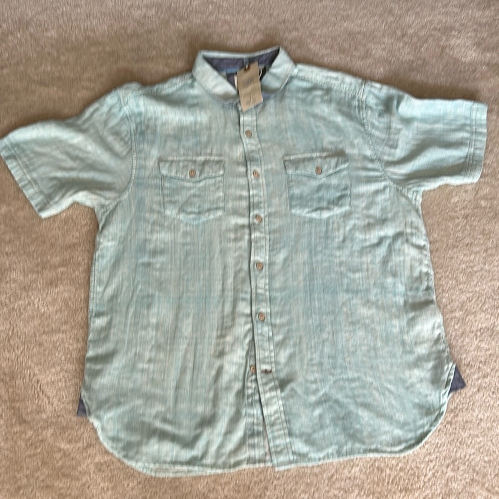 NWT! True Grit Men's Baja Short Sleeve 2 Pocket Button Down Shirt Cotton Sky